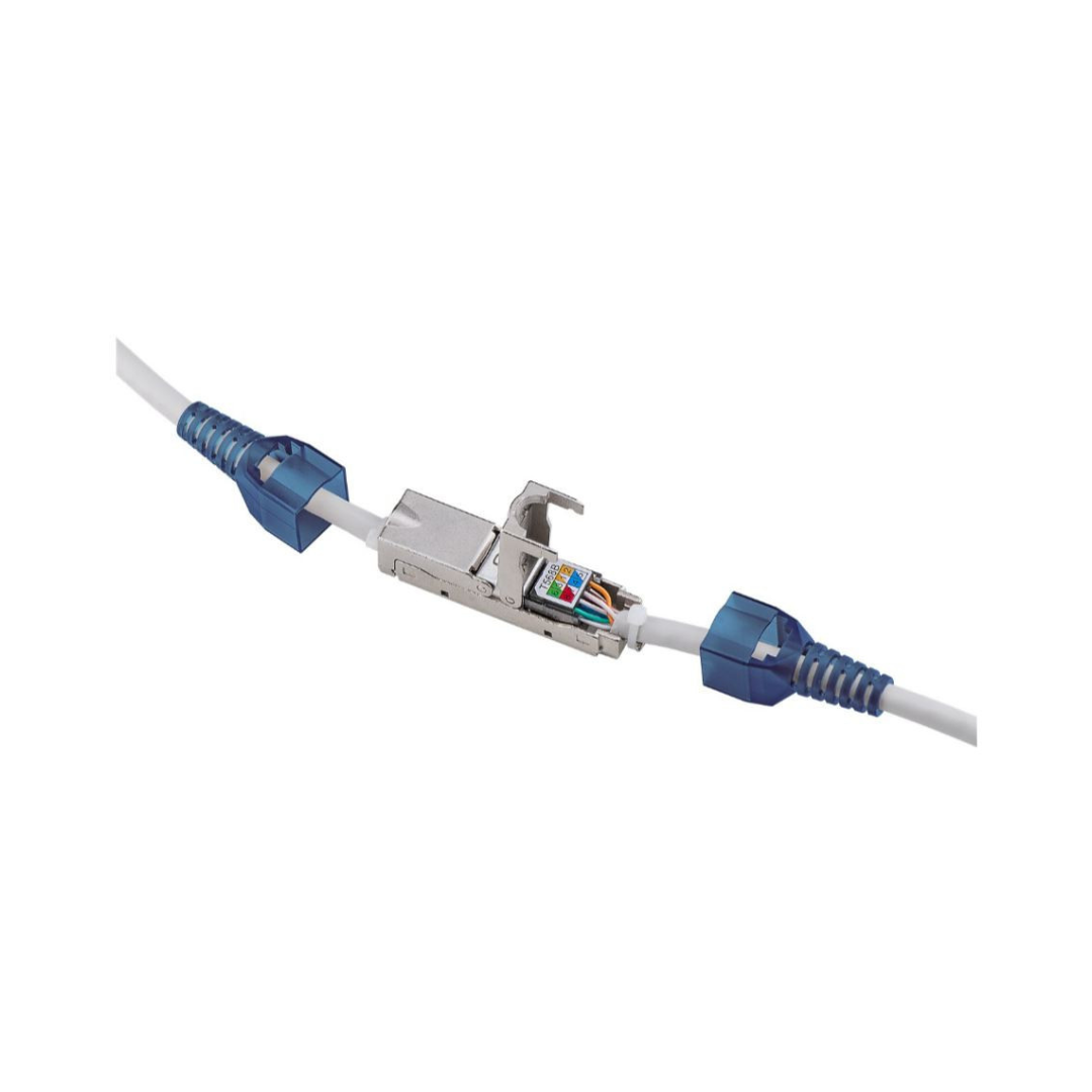 Conector de emenda de cabos Cat 6A STP com conectores RJ45