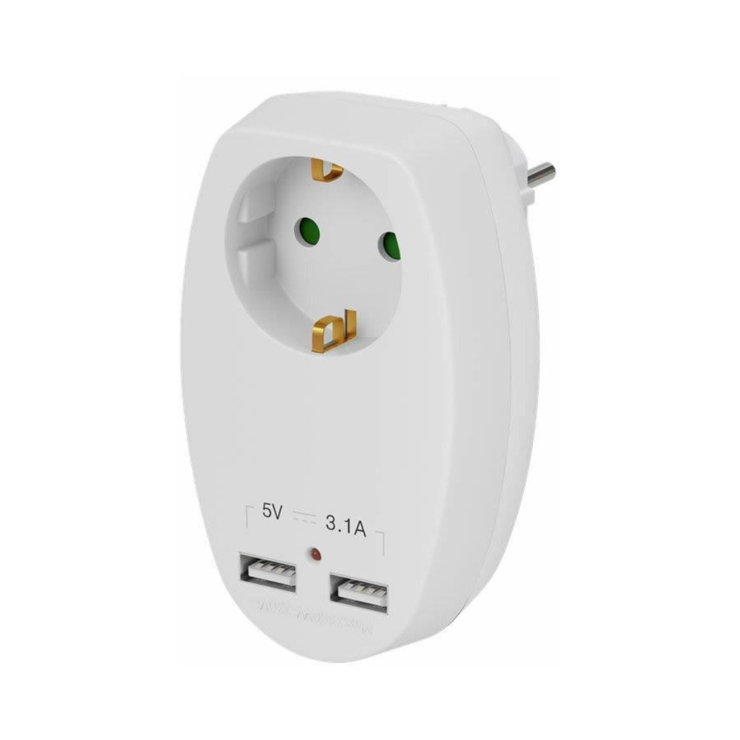 16A Safety Socket with Two USB Ports (Type A) 3.1A