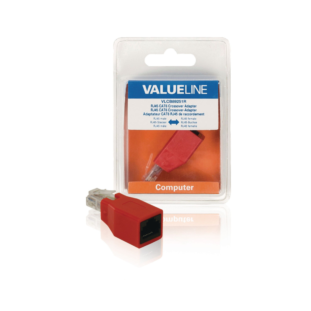 Adaptador de rede, RJ45 macho para fêmea, vermelho