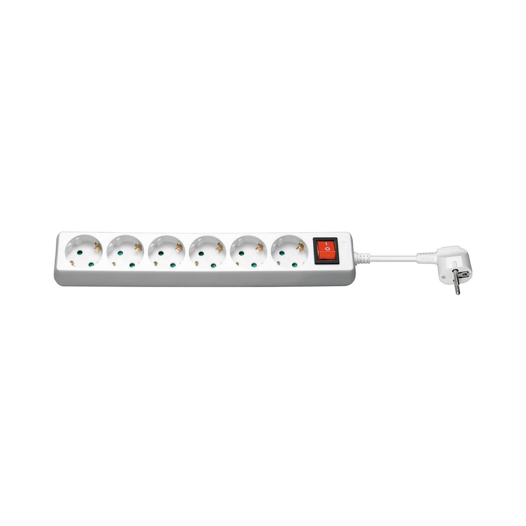 AC Power Strip with Switch 1.5 Meters, White, 6 Sockets