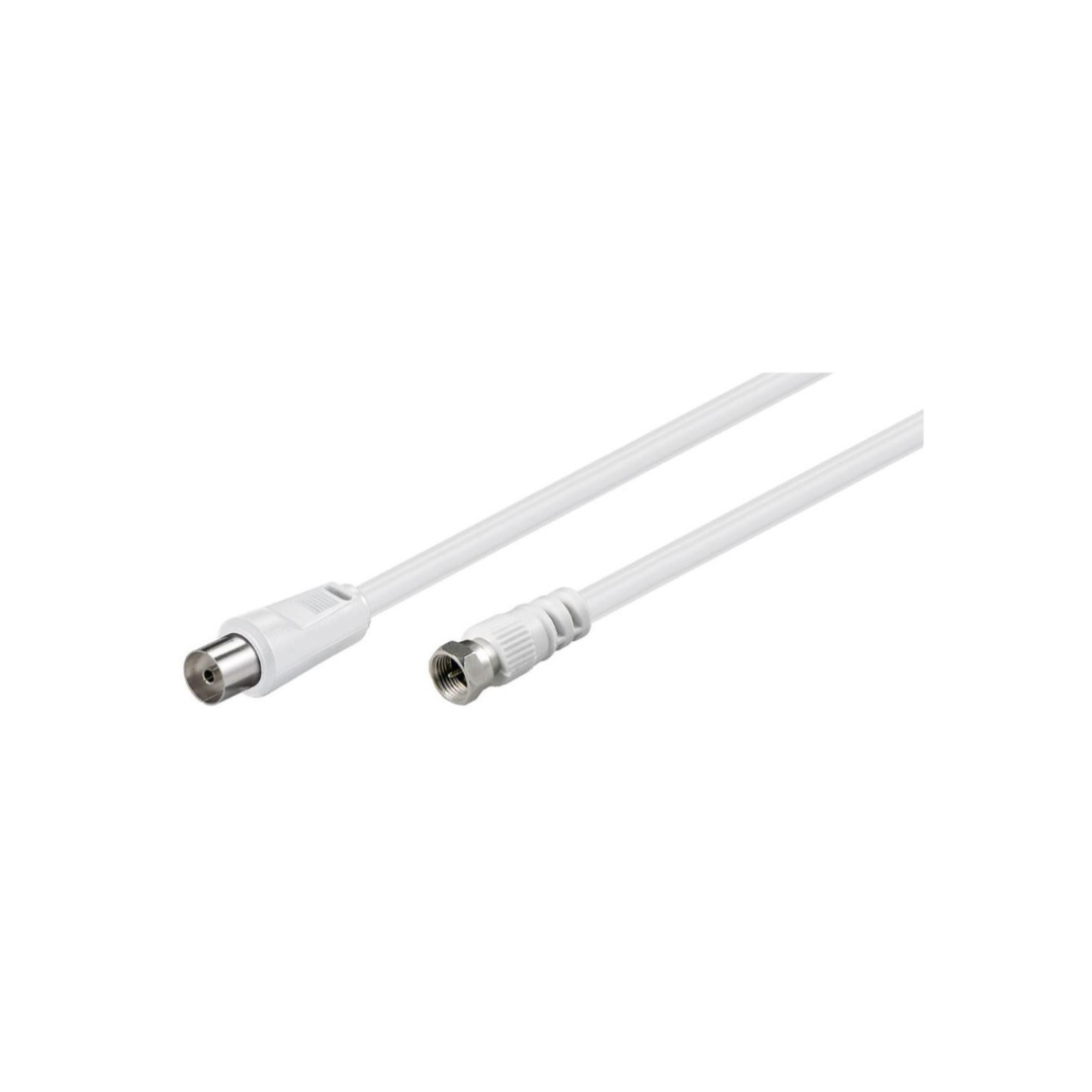 Cabo coaxial branco de 1,5 metros para antena, conector fêmea para conector macho tipo F.