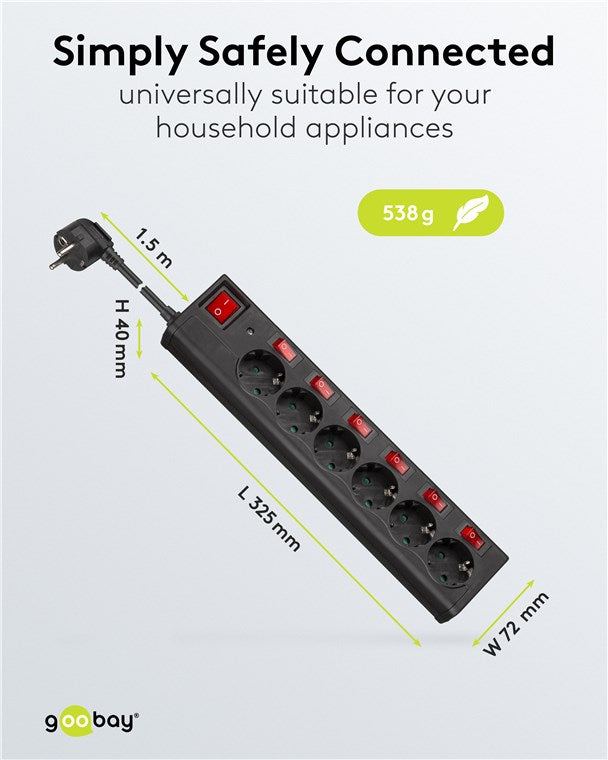 Regleta de Alimentación CA con Protección Contra Sobretensiones e Interruptor, 1.50 m