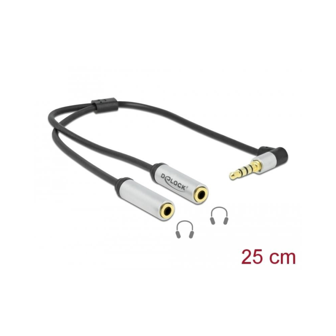 Conector divisor de áudio estéreo angular de 3,5 mm macho para 2 x fêmea de 4 pinos