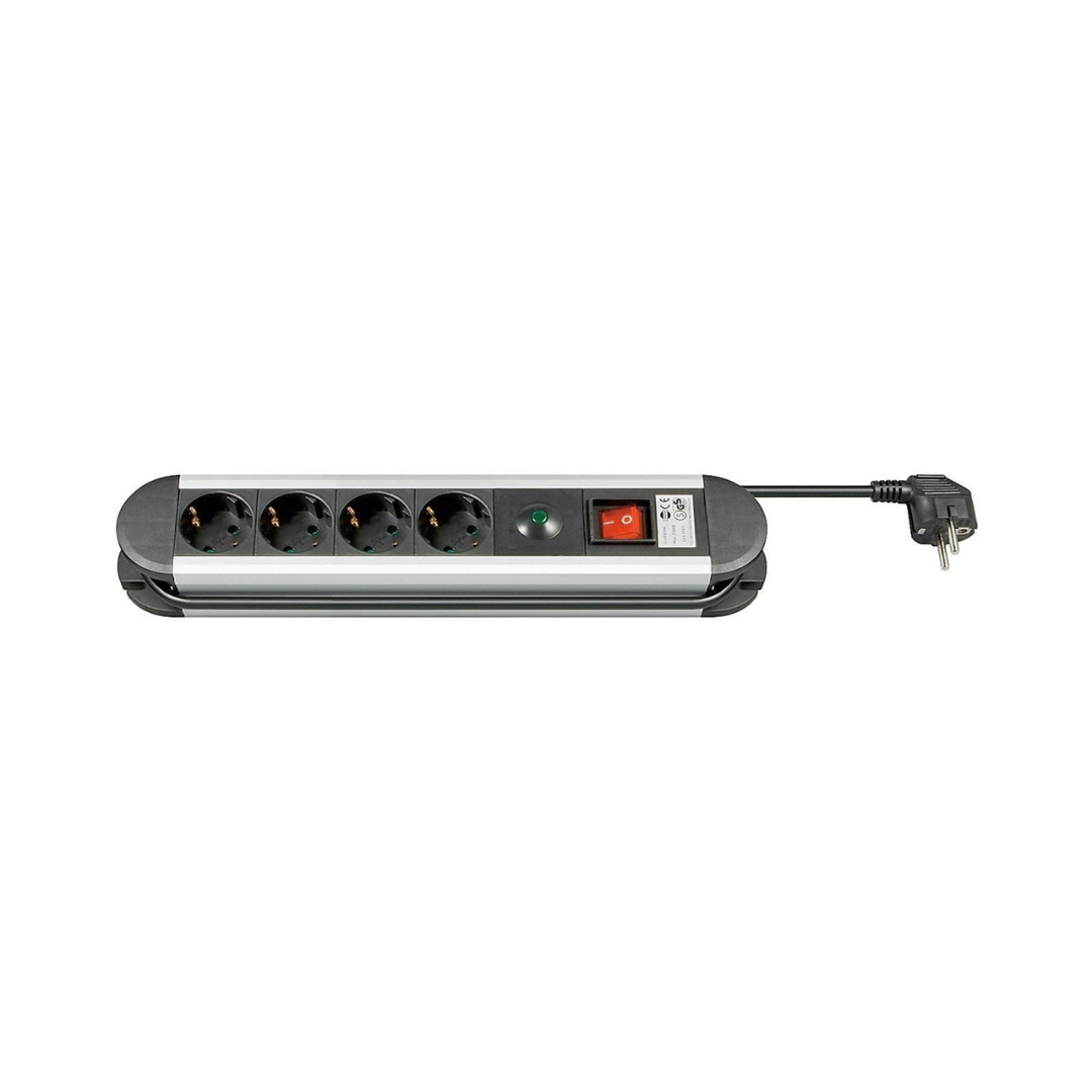 AC Power Strip Aluminum Surge Protection 1.4m, Silver 4 Sockets