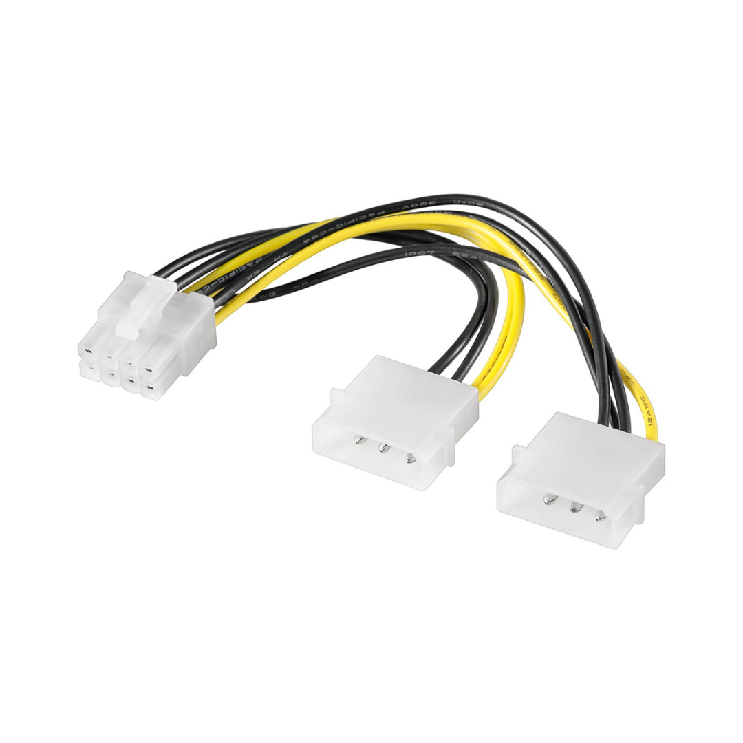 Cabo interno para PC de 0,15 m com conector PCI Express fêmea de 8 pinos para 2 conectores Molex macho