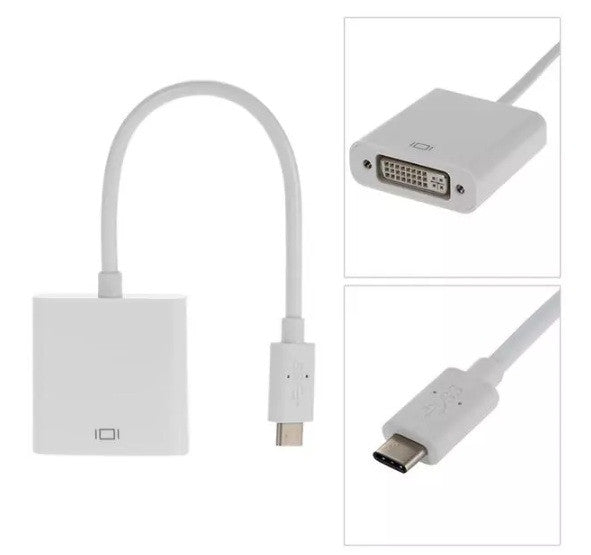 Adaptador USB-C para DVI Dual-Link (24 + 5 pinos), branco, USB 3.1 Tipo C