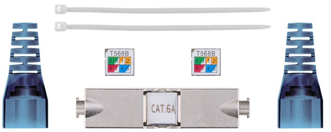 Conector de emenda de cabos Cat 6A STP com conectores RJ45