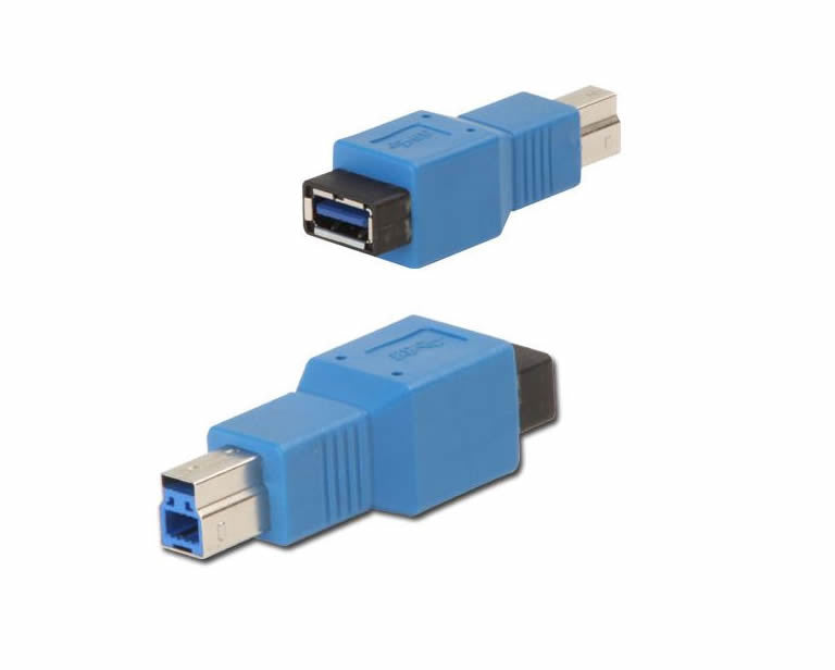 Adaptador USB 3.0 A (Fêmea) - B (Macho). Utilizado para ligar dispositivos a um PC.