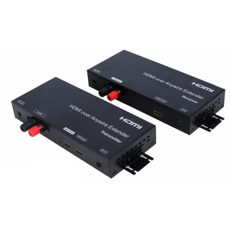 Kit extensor HDMI com cabo de 2 polos, alcance até 3800 m e resolução 1080p.