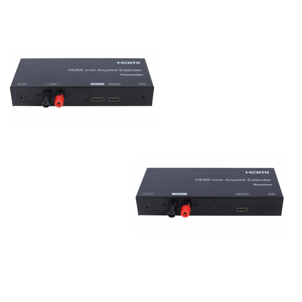 Kit extensor HDMI com cabo de 2 polos, alcance até 3800 m e resolução 1080p.