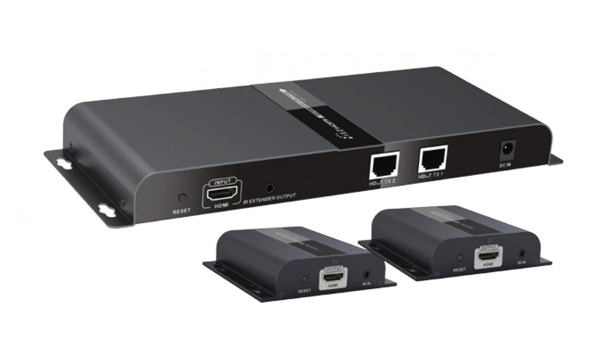 Extensor/Divisor de sinal 1080p de 1 para 2 via Cat6, alcance até 120m.