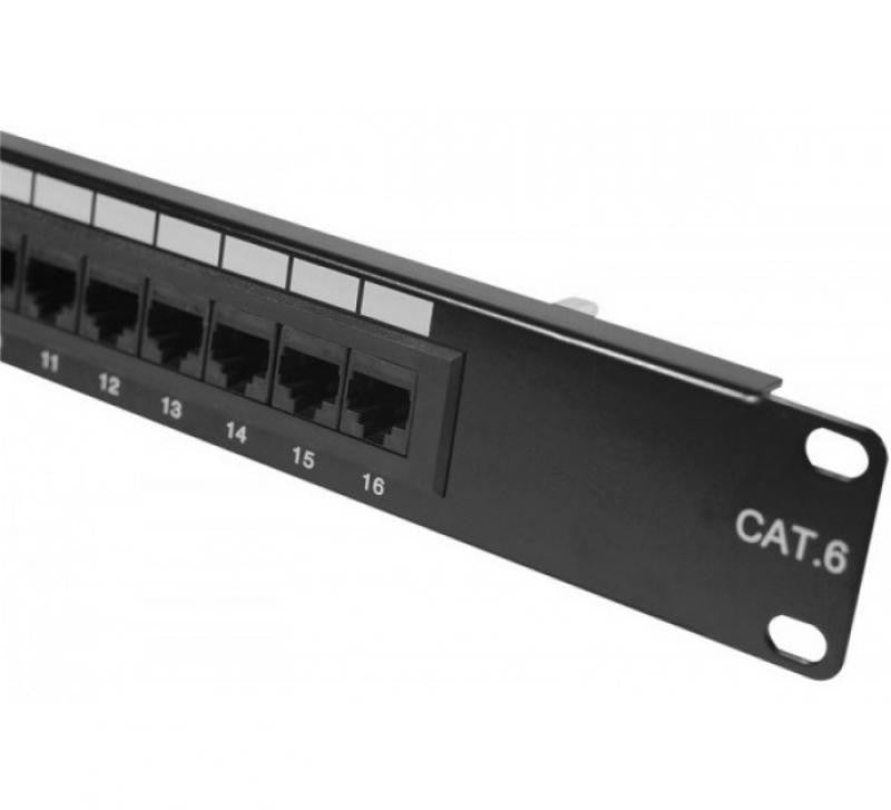 19" Rack Patch Panel with 16 Cat 6 UTP Sockets