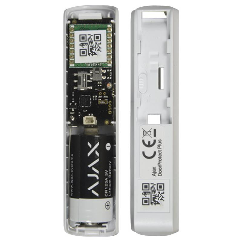 O contacto magnético branco AJAX com tecnologia dupla deteta vibração e inclinação.