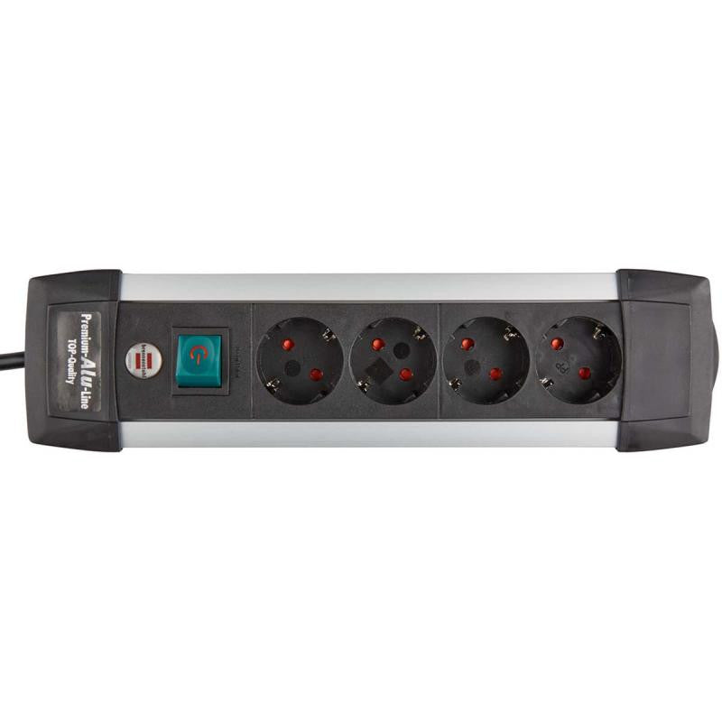 Brennenstuhl 4-Way Aluminum Power Strip, Black 1.8m