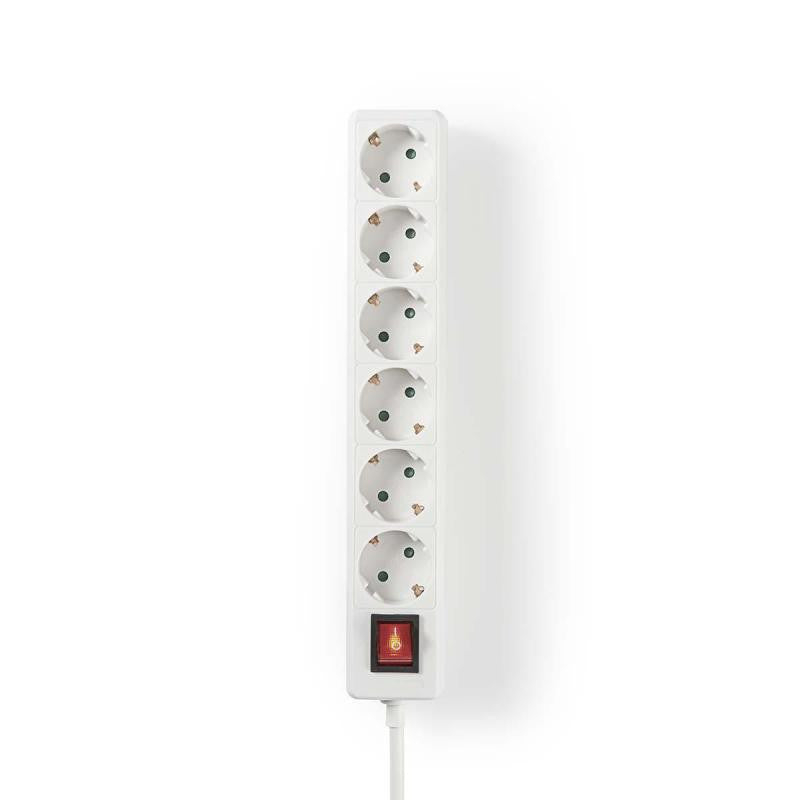 Power Strip with 6 Connections and 1.5 Meters of White Cable