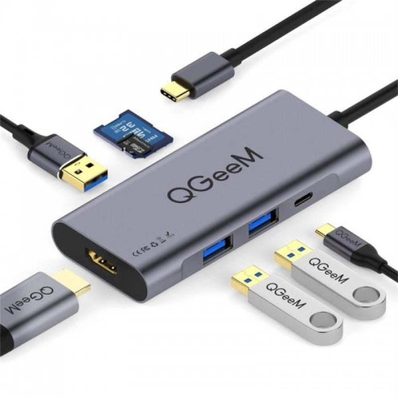 Dock Station USB-C com 3 portas USB 3.0 / 100W PD3.0, 4K HDMI, Display HD, SD, TF - Cinzento, 3.1 Tipo C