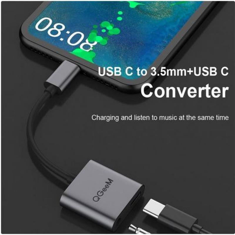 Adaptador de áudio + PD Tipo C para USB 3.1 de 3,5 mm
