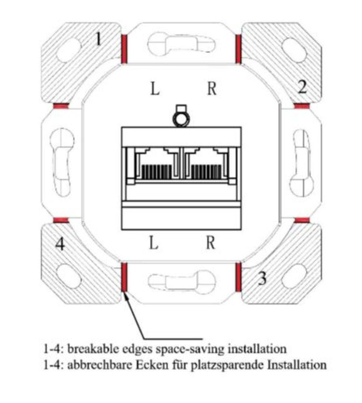 Caixa de parede universal CAT 6a com moldura de montagem UTP incluída.