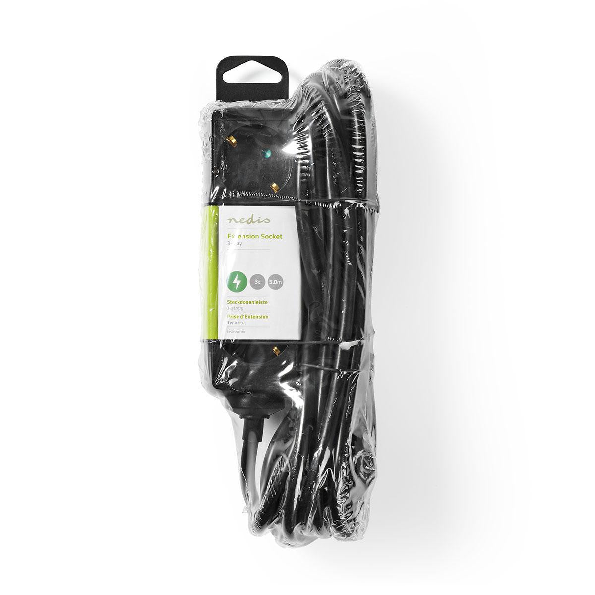 Power Strip | 3 Outlets with Protection, 5.0 m, Black