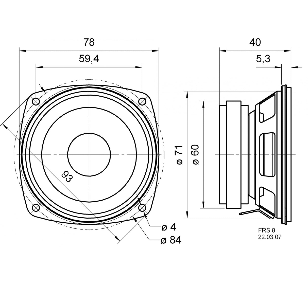 Altifalante Hi-Fi de gama completa de 8 cm (3,3") ohms