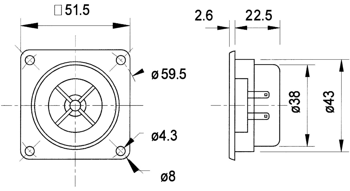 13 cm (0.5") Polycarbonate Dome Driver 8 Ohm 100 W Flanges