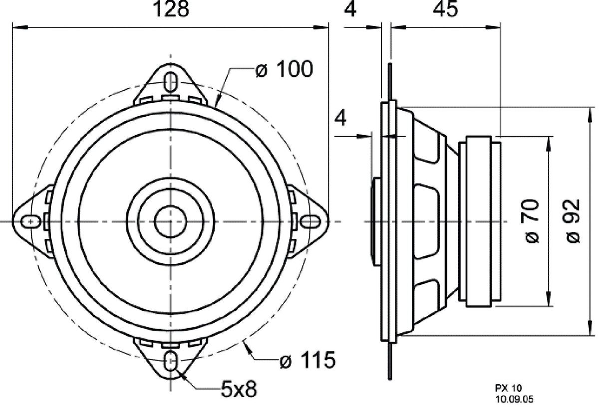 Altifalante coaxial de 2 vias de 10 cm (4") 4 - 30 W