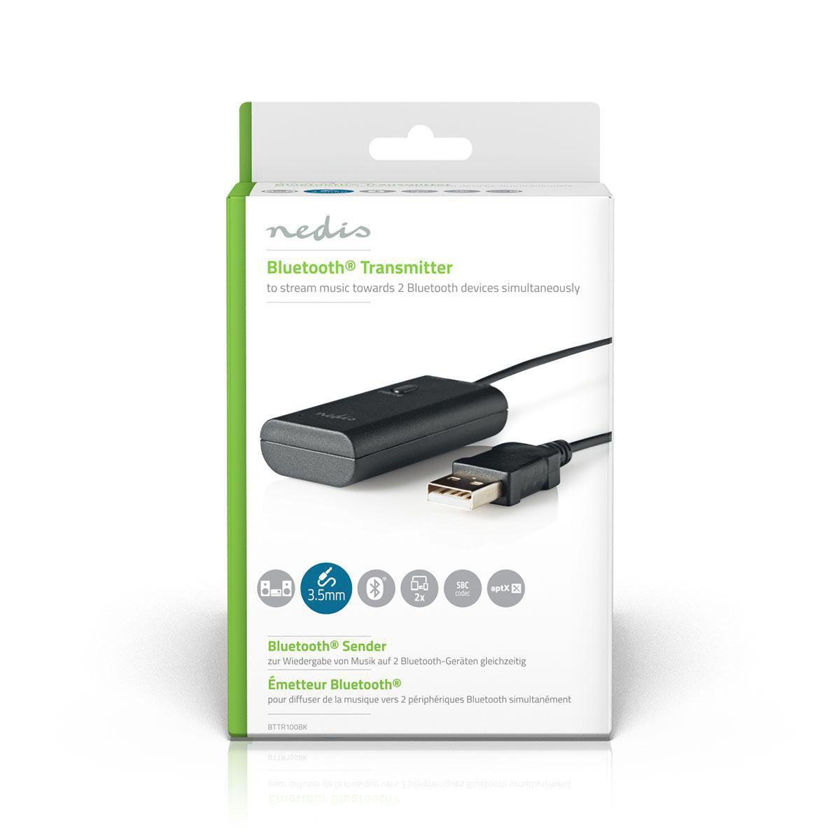 Wireless Audio Transmitter | Bluetooth Up to 2 Headphones Black
