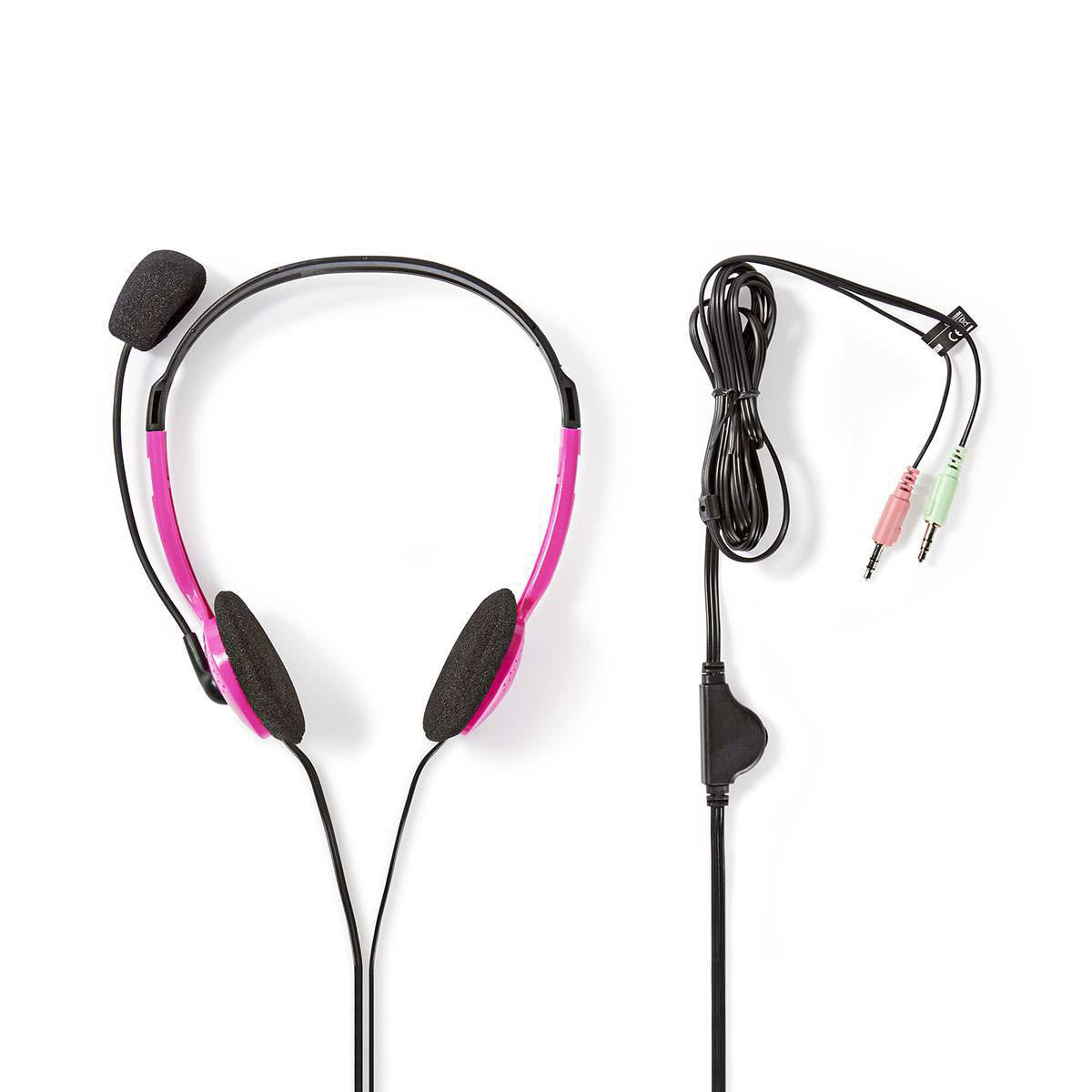 Auscultadores para PC | Headset com 2 conectores de 3,5 mm, cabo de 2,0 m, cor-de-rosa