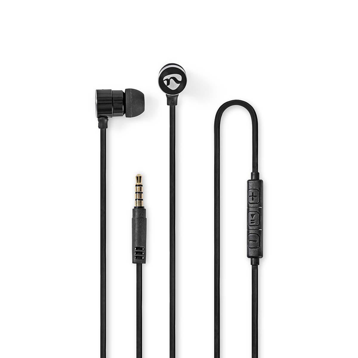 Wired Headphones | 1.2m Flat Cable In-ear Built-in Microphone Aluminum Black