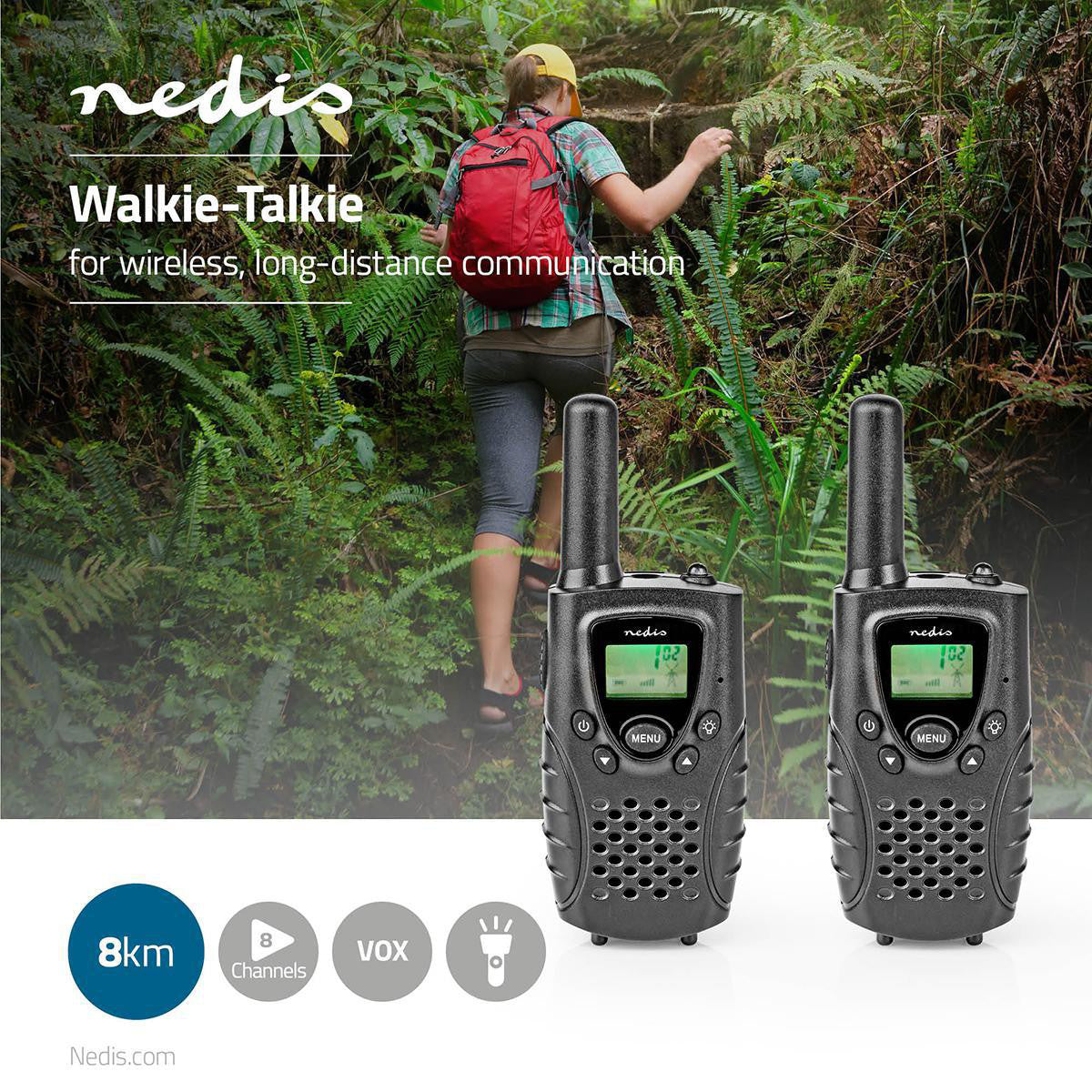 Walkie-talkie | Alcance de 8 km | Canais VOX | 2 unidades | Preto