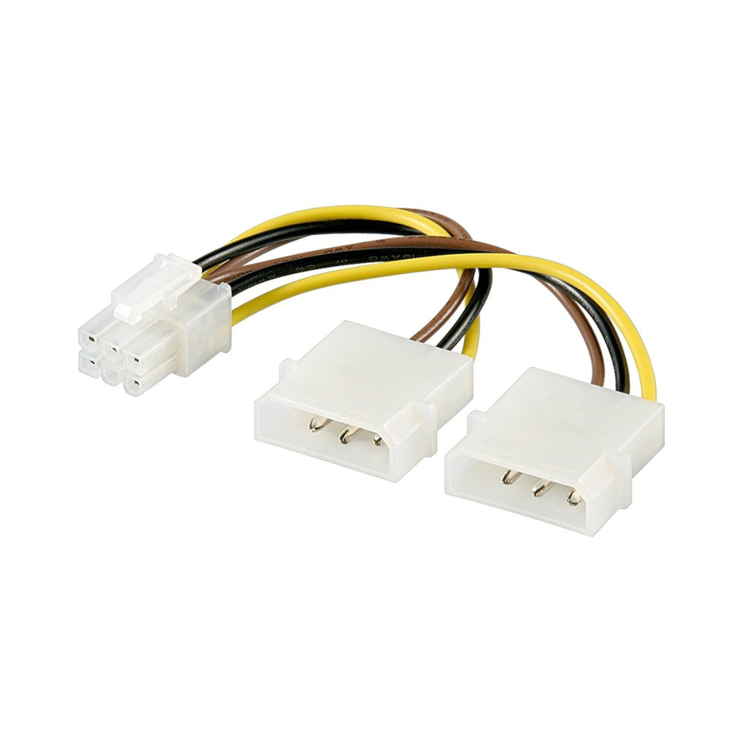 Cabo divisor de energia interno, PCI Express fêmea para 2 x Molex macho, cabos multicoloridos de 0,15 m