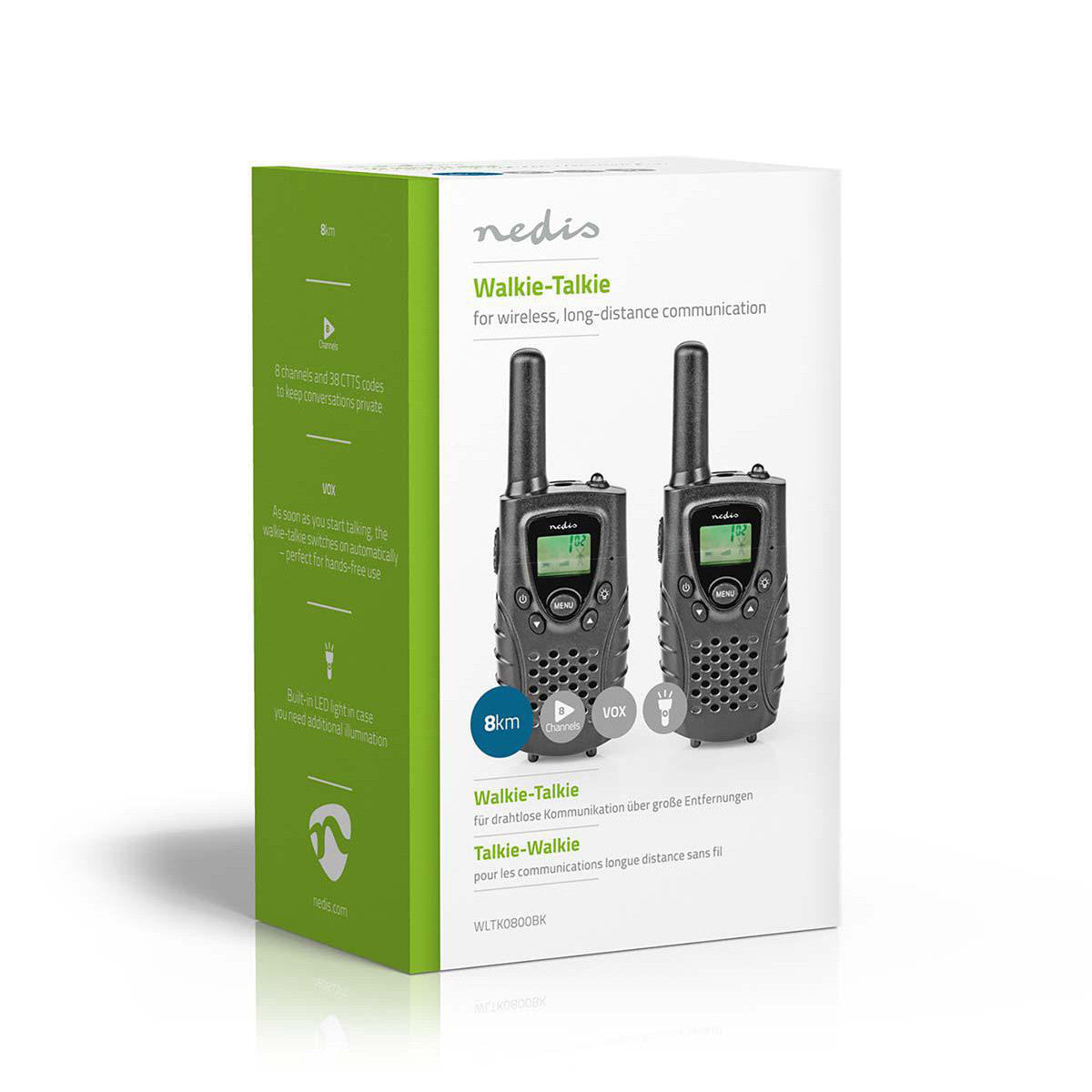 Walkie-talkie | Alcance de 8 km | Canais VOX | 2 unidades | Preto