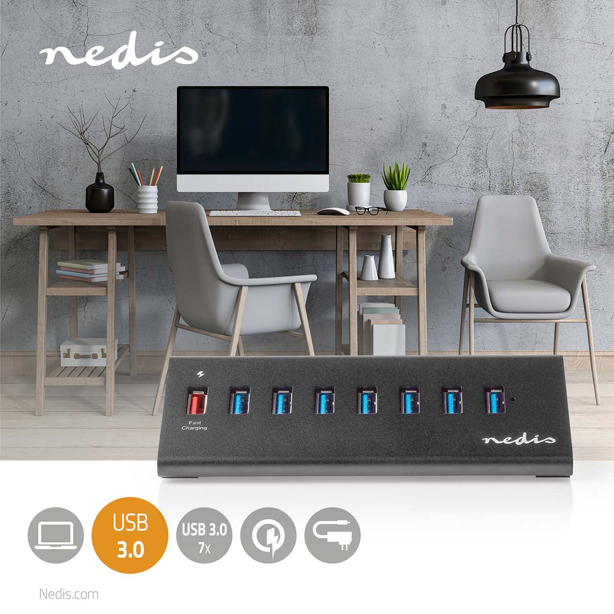 Concentrador USB | 8 Puertos Alimentación 3.0 QC3.0 5 Gbps
