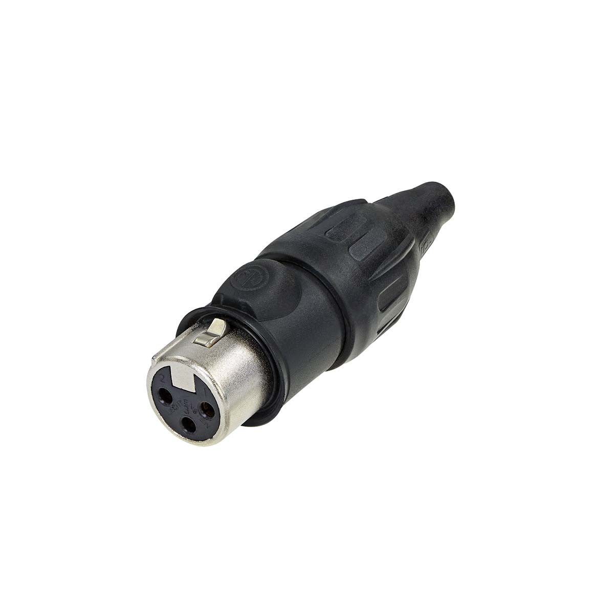 Conector XLR fêmea, metal prateado