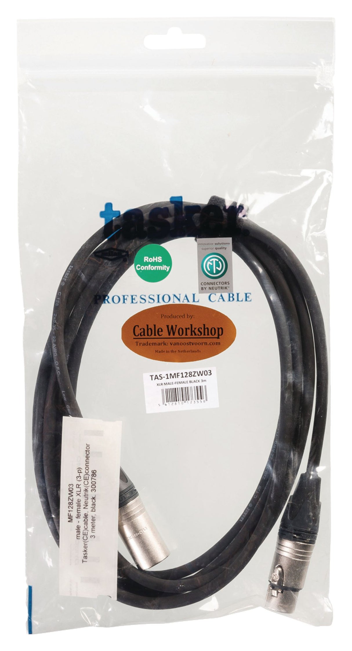 Cable de Altavoz XLR 3-pin Macho - Hembra 3.00 m Negro