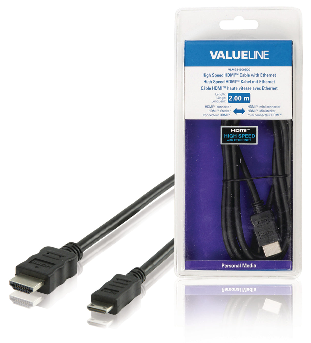 Cabo HDMI de alta velocidade com conector Mini HDMI de 2,00 m em preto.