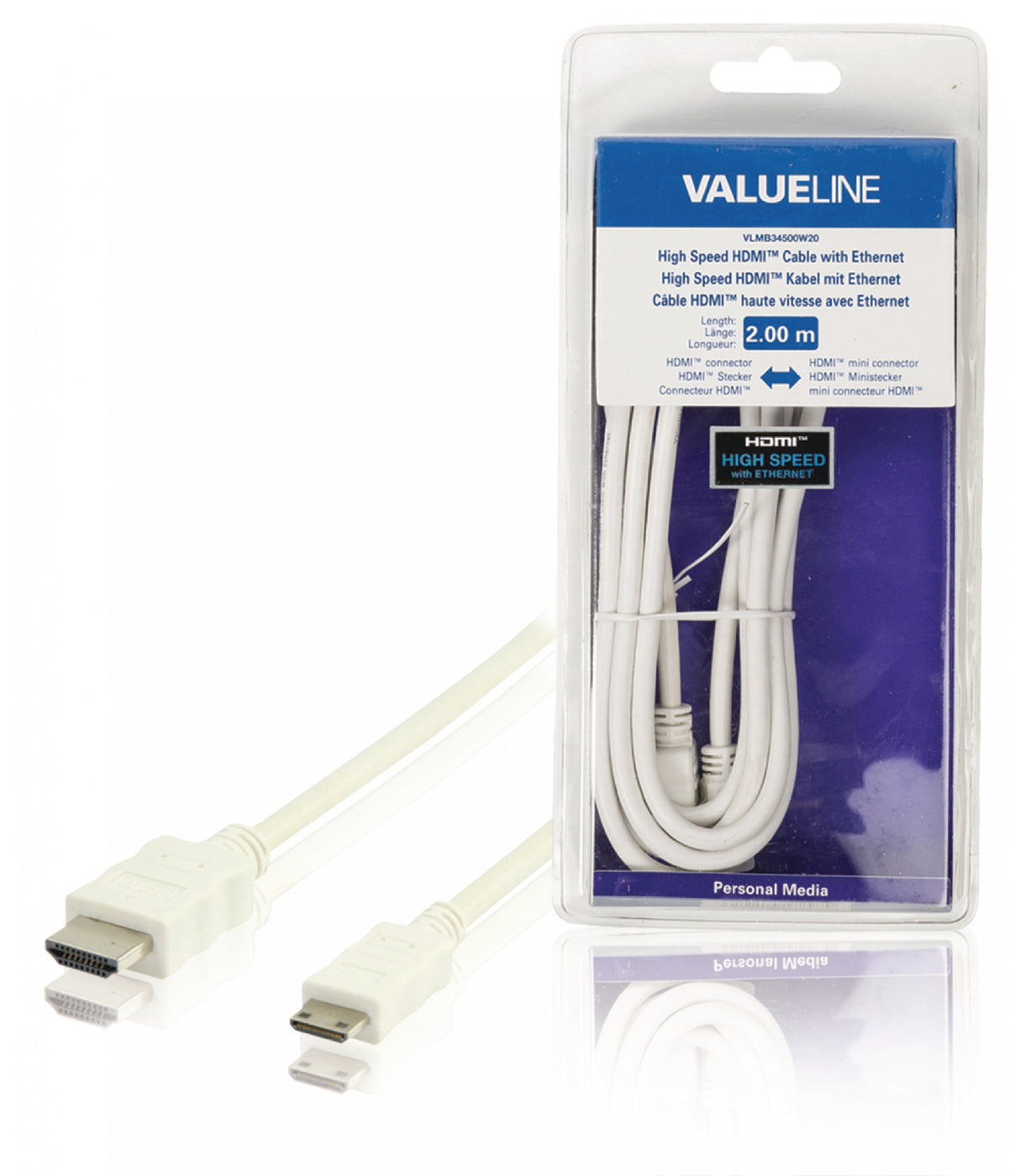 High Speed HDMI Cable with Ethernet Connector - Mini 2.00 m in White Color