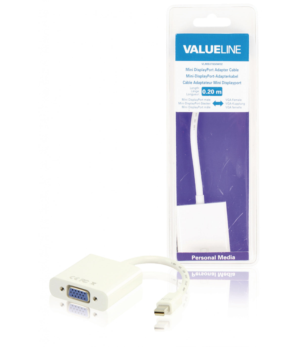 Mini Displayport Adapter Cable, Displayport Male - VGA Female, White 0.20 m