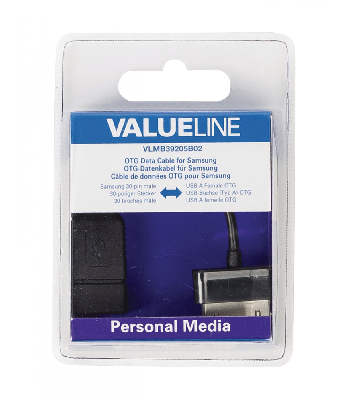 OTG Data Cable for Samsung, 30 Pin Male - USB A Female, Black 0.20 m