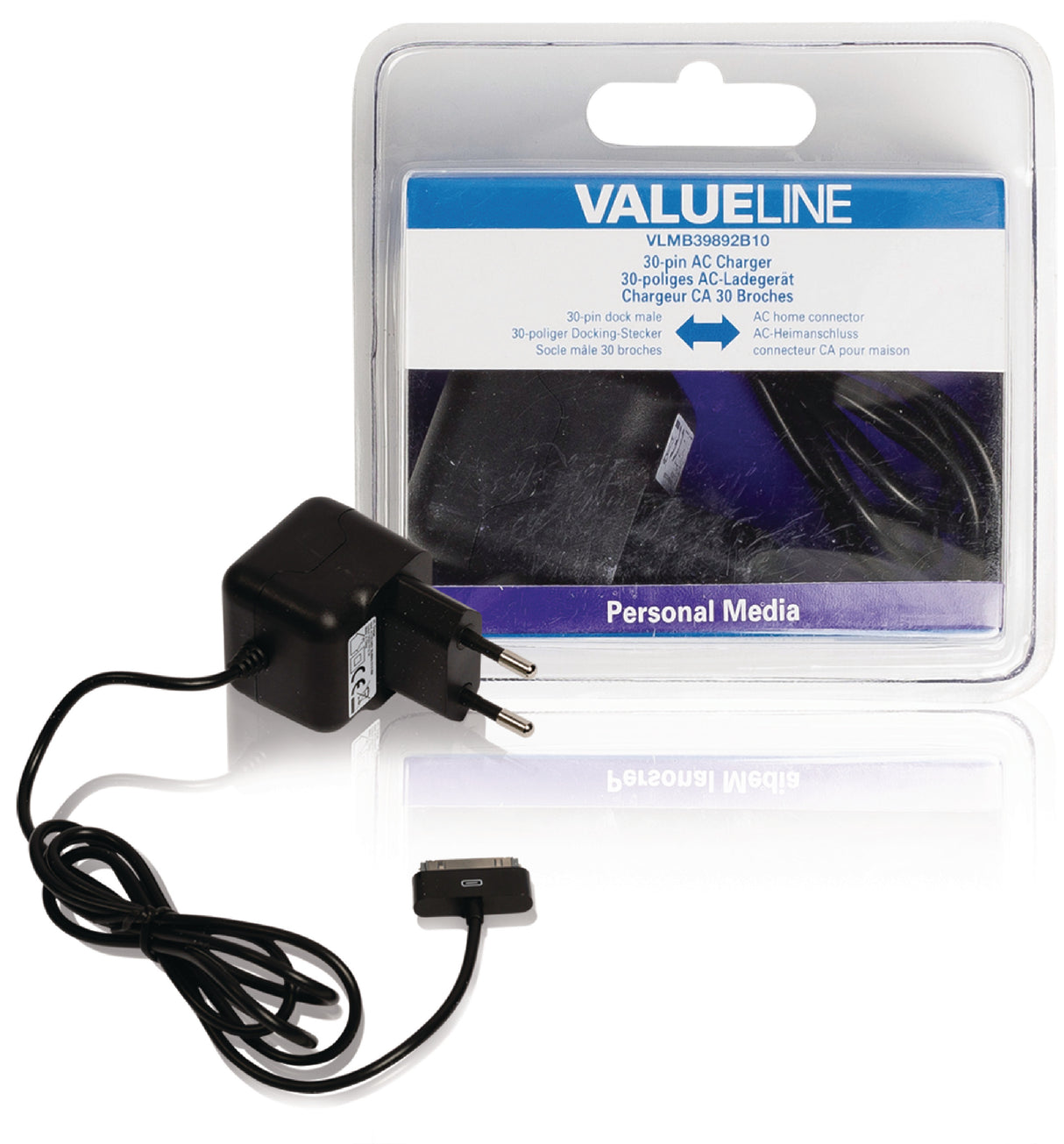 AC Charger with 30-pin Connector, Male 30-pin 1m, Black 2.1A