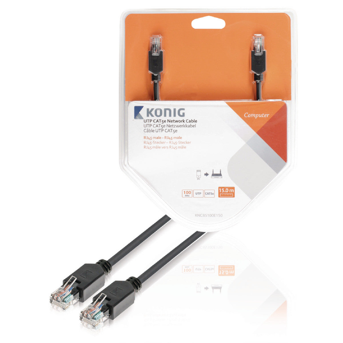 Cabo de rede UTP Cat5e RJ45 macho, 15,0 m, cinzento