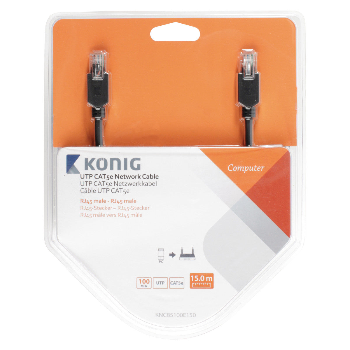 Cabo de rede UTP Cat5e RJ45 macho, 15,0 m, cinzento