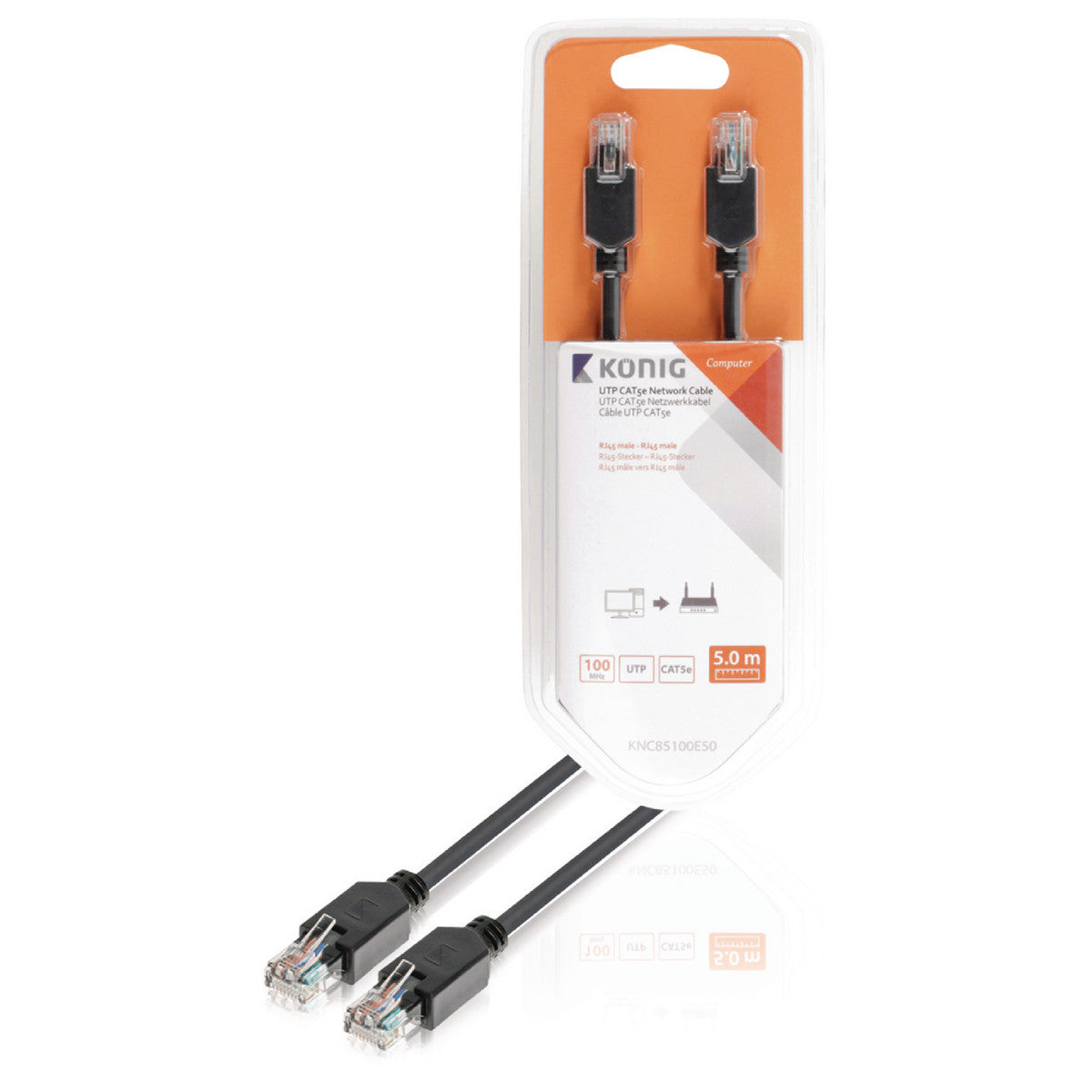 Cabo de rede UTP Cat5e RJ45 macho, 5,00 m, cinzento