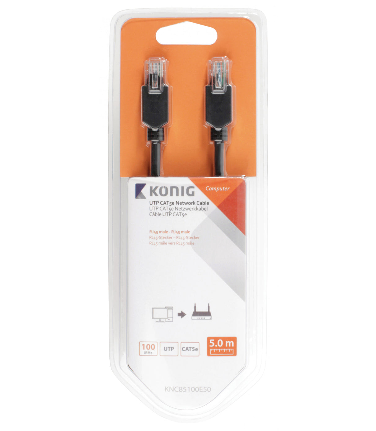 Cabo de rede UTP Cat5e RJ45 macho, 5,00 m, cinzento