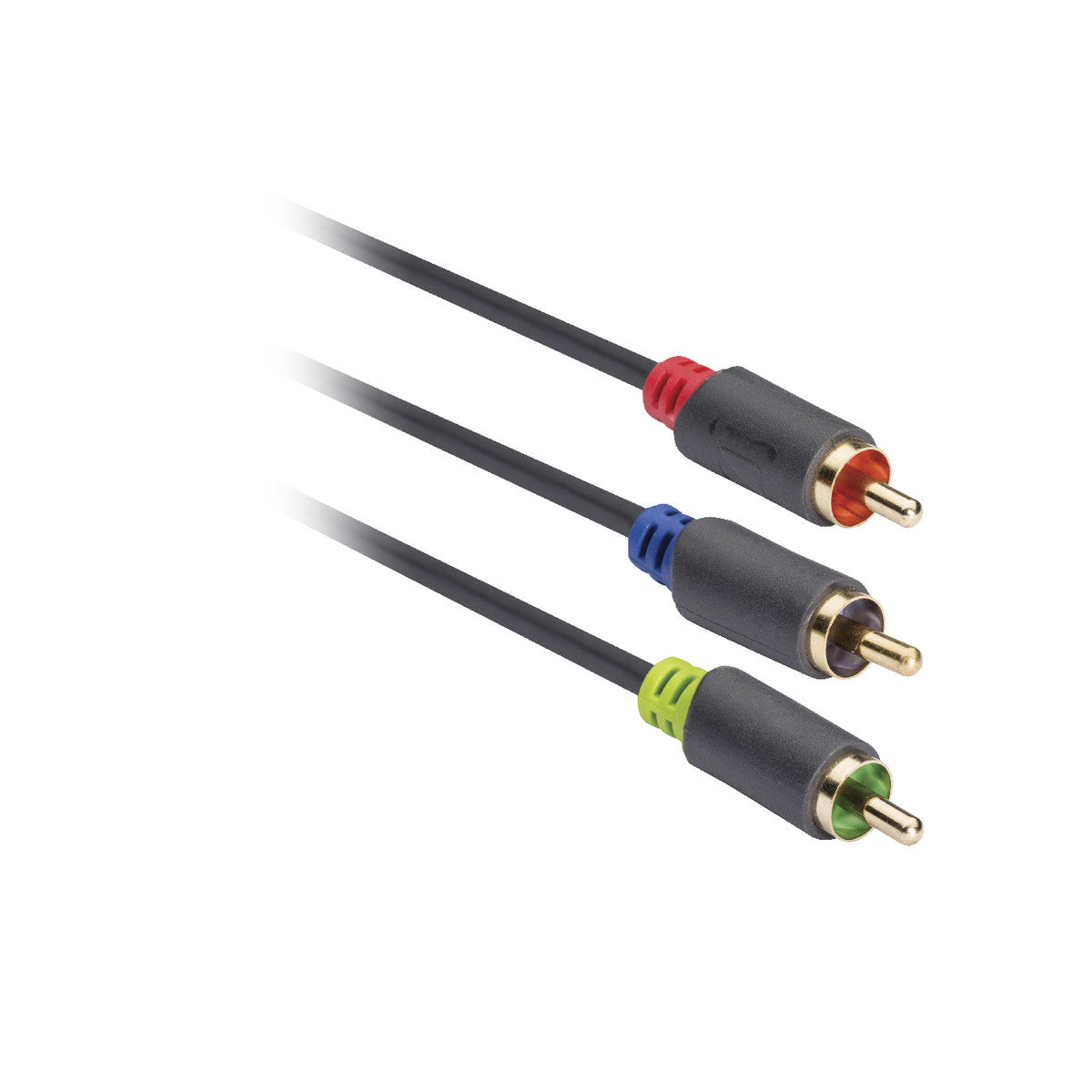 Cabo de vídeo composto com 3 conectores RCA macho, com 2,00 m de comprimento, na cor cinzento.