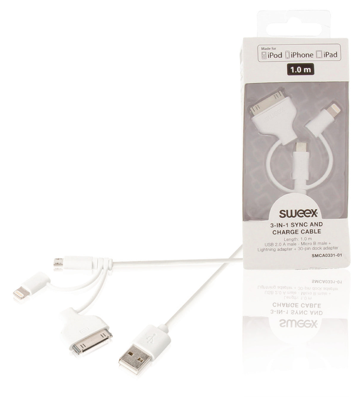 Sweex 3 in 1 USB 2.0 A Male - Micro B + Lightning Adapter Charging and Sync Cable