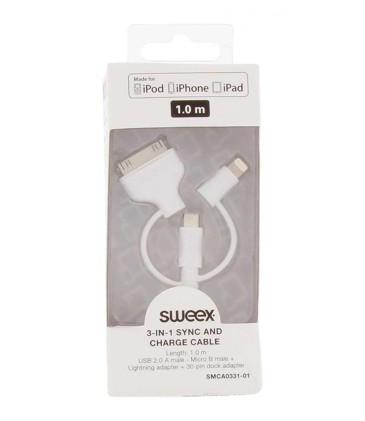 Sweex 3 in 1 USB 2.0 A Male - Micro B + Lightning Adapter Charging and Sync Cable