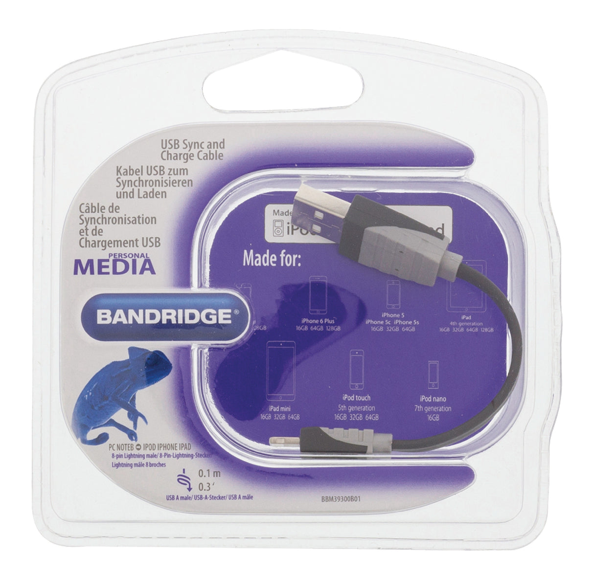 USB Charging and Sync Cable A Male - Lightning 8 Pin 0.10 m in Black Color