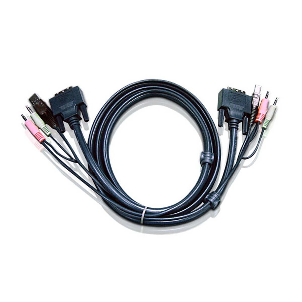 Cabo KVM DVI-D 24+1 pinos macho / USB A 2x 3,5 mm - 5,0 m