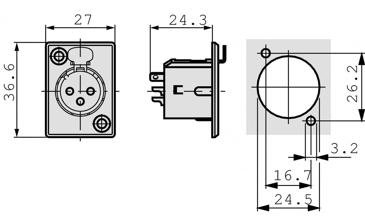 XLR Panel-mount Female Receptacle 3 N/AP Solder Connection Nickel Plated Audio Connectors